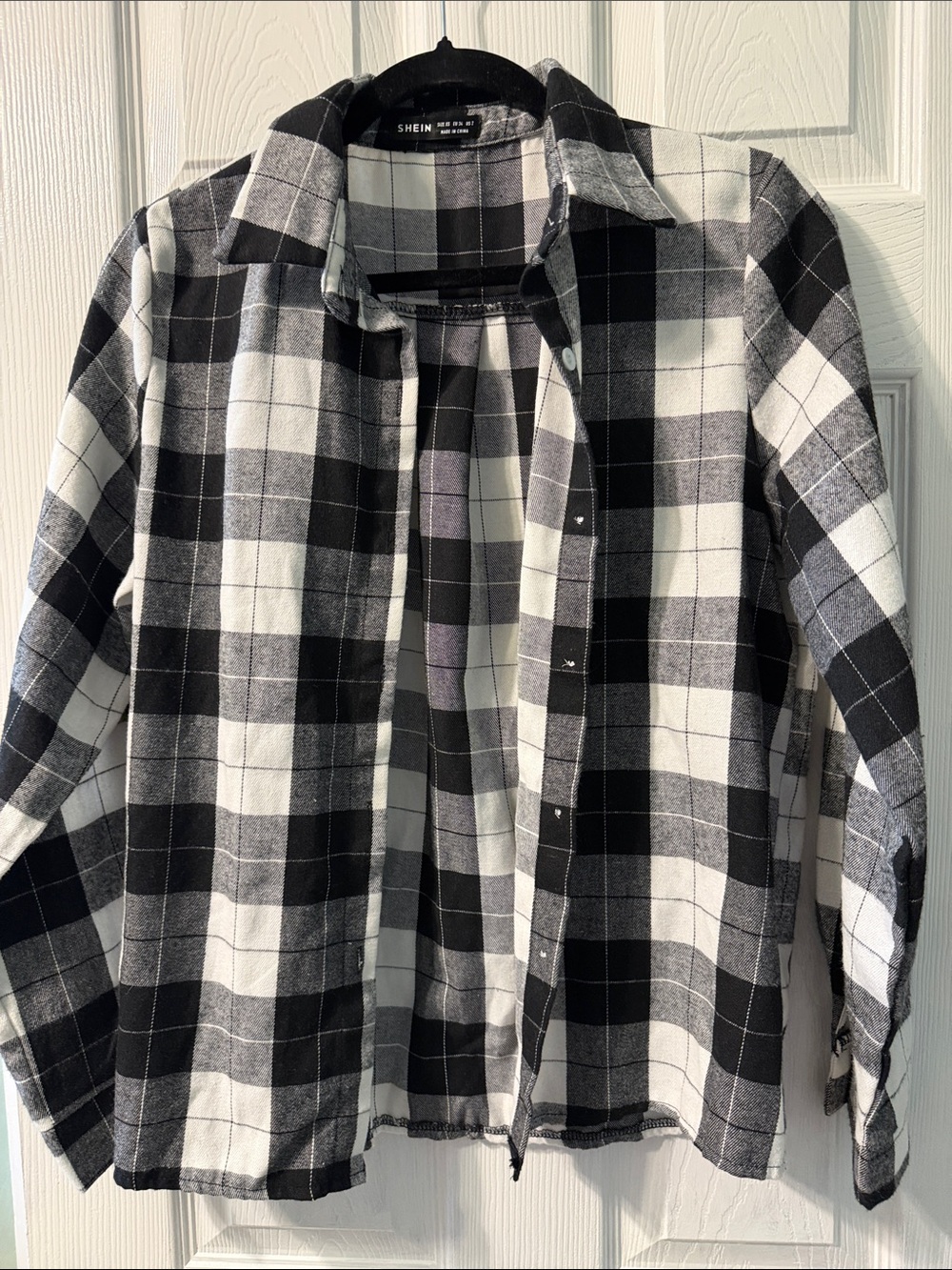SHEIN Women’s Black & White Plaid Button-Up Shirt